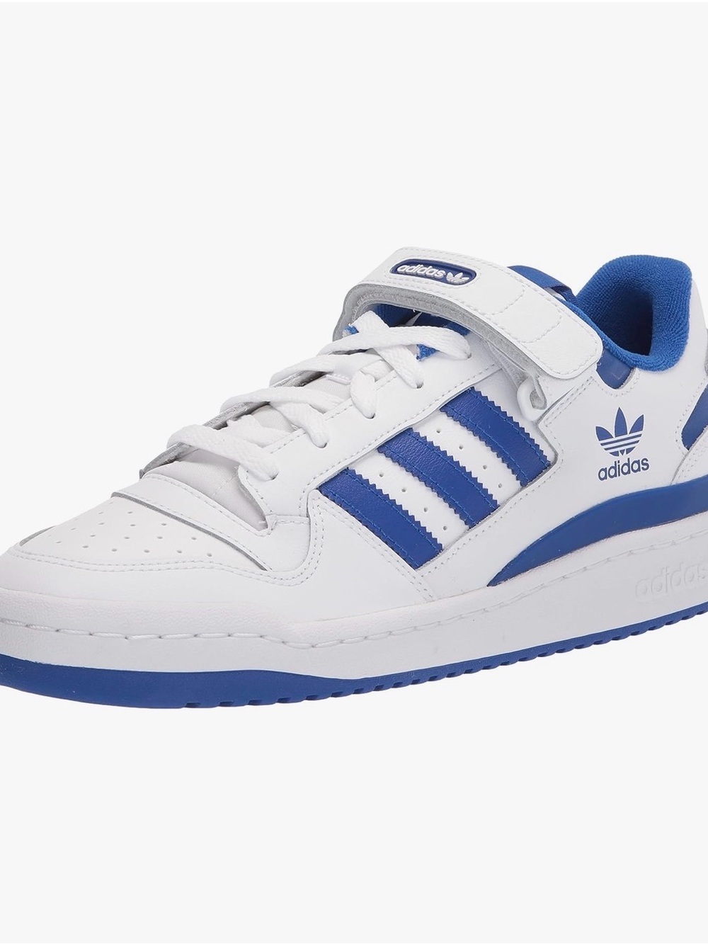adidas White and Blue Leather Court-Style Sneaker